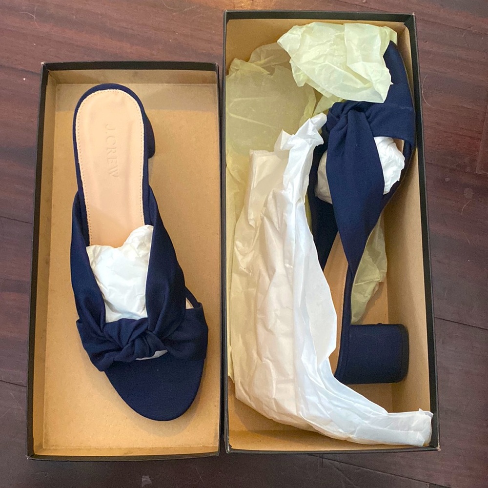 COPY - Brand New JCrew knotted mules in silk wedge sandals size USA 9 color navy